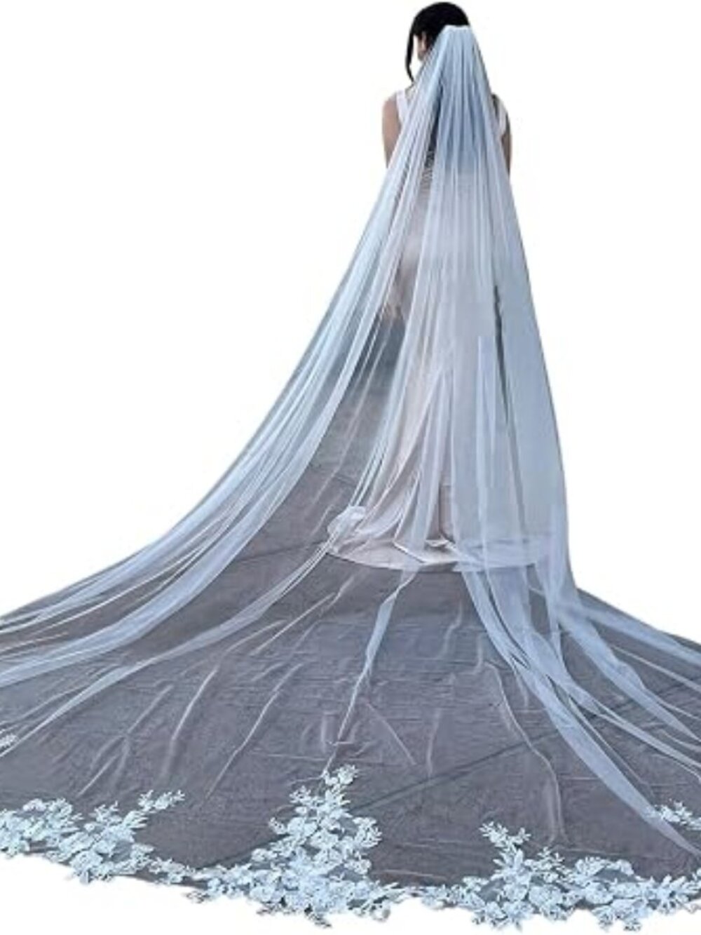 EllieWely Cathedral Lace Metal Comb Veil